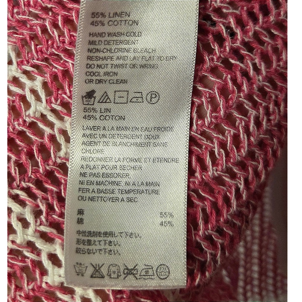 Tommy Bahama Pink Open Knit Hooded Linen Blend Sweater Beachy Coastal Boho Lrg - Picture 2 of 4